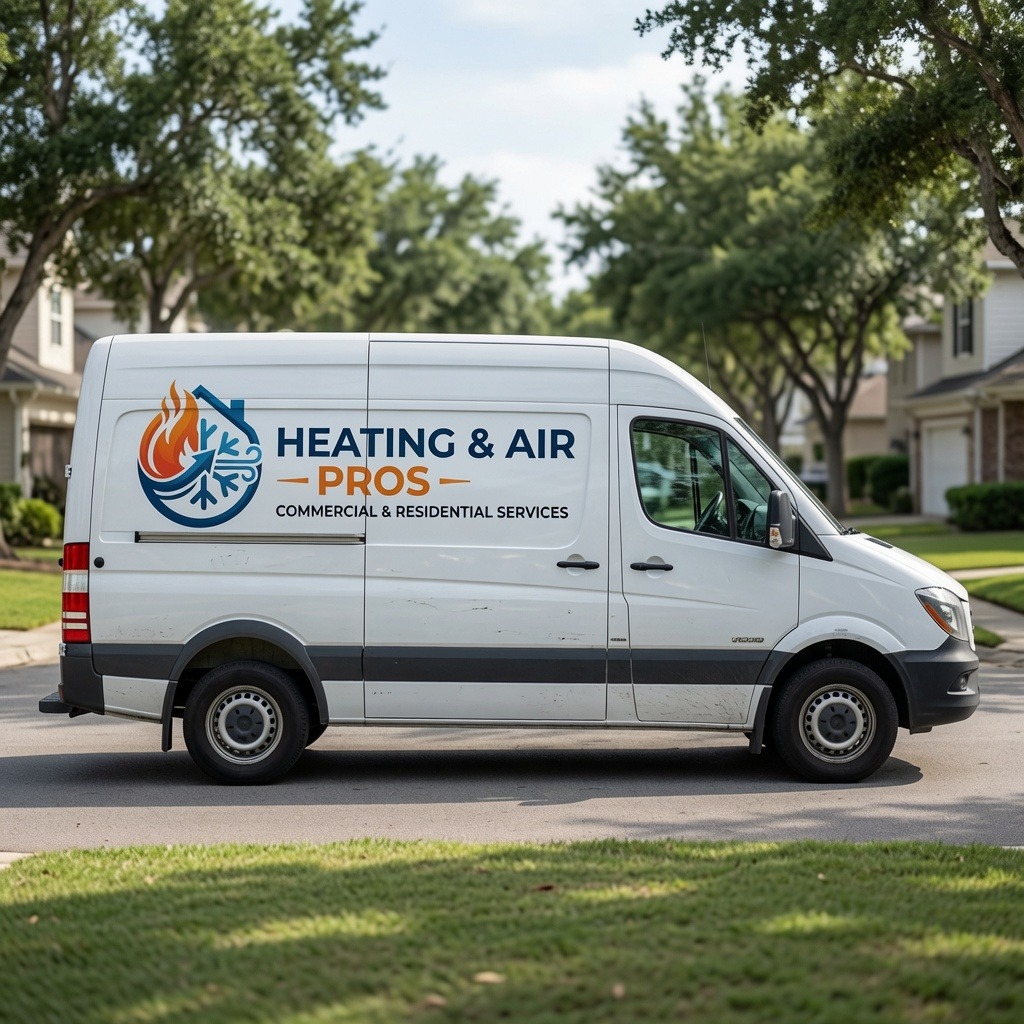 Local heating and air service van serving Evans